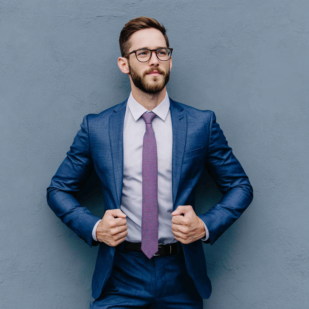 Успішний чоловік у діловому костюмі демонструє впевненість та лідерські якості